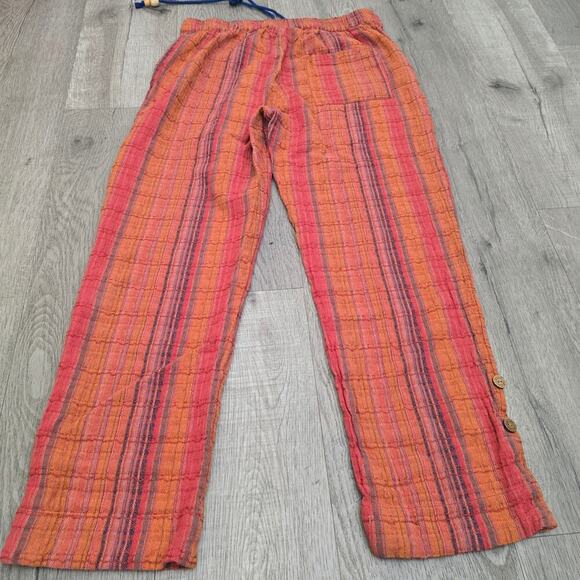 Sundance Artisan Striped Cotton Pants M Boho Drawstring Wide Leg Resort Cruise - Picture 8 of 10